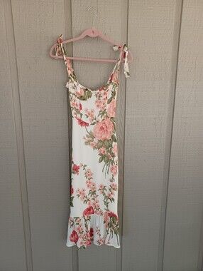 Reformation Nikita Floral Midi Dress Size 0 Wedding Guest Viscose Tie Shoulder